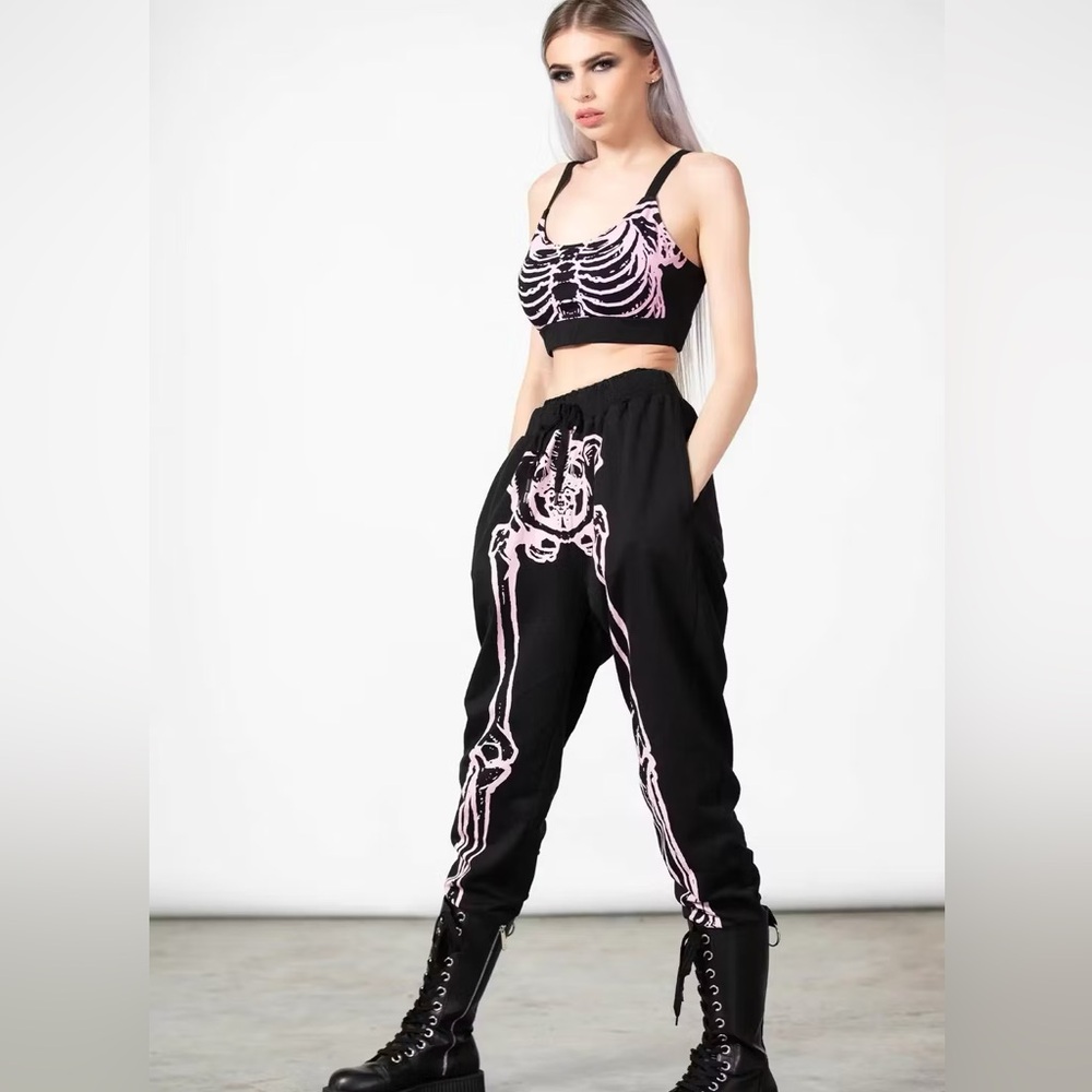 Pink skeleton joggers sweatpants Avril collection spooky Halloween